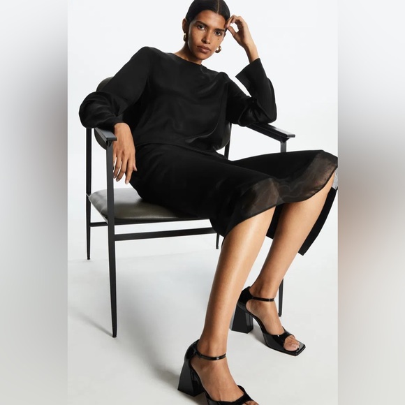 [COS] organza paneled long sleeve midi dress - Picture 2 of 7